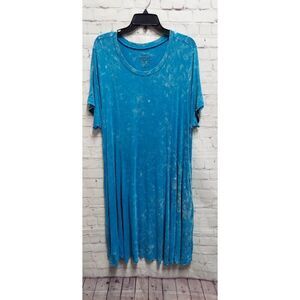Torrid Womens Plus 2X Midi Shift Dress Blue Mineral Wash Short Sleeves Stretch
